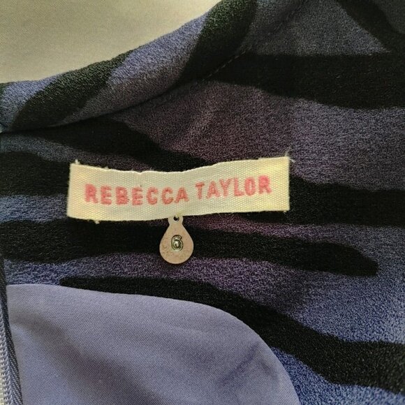 Rebecca Taylor Zebra Print Halter Style Pleated Bottom Dress Indigo/Black Size 6 - Picture 8 of 8